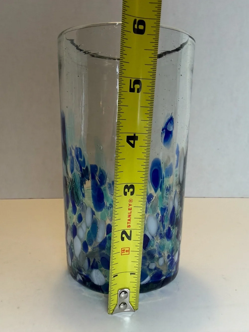 Blue-Green Speckled Handblown Art Glass Drinking Glass